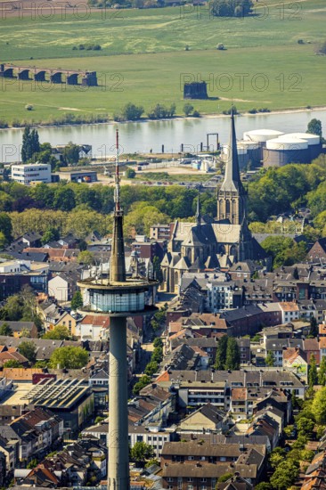 Aerial view, TV tower Wesel Langer Heinrich, protestant church Willibrordi-Dom, river Rhine, centre, Wesel, Ruhr area, Lower Rhine, North Rhine-Westphalia, Germany