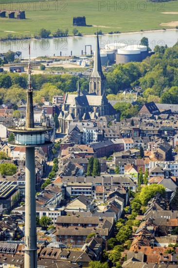 Aerial view, TV tower Wesel Langer Heinrich, protestant church Willibrordi-Dom, river Rhine, centre, Wesel, Ruhr area, Lower Rhine, North Rhine-Westphalia, Germany