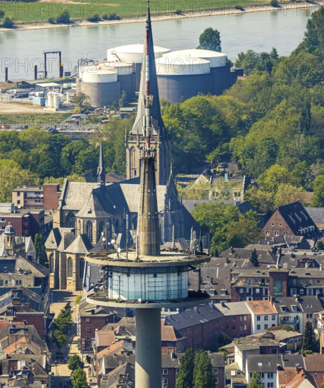 Aerial view, TV tower Wesel Langer Heinrich, protestant church Willibrordi-Dom, river Rhine, centre, Wesel, Ruhr area, Lower Rhine, North Rhine-Westphalia, Germany
