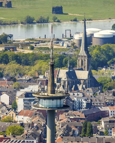 Aerial view, TV tower Wesel Langer Heinrich, protestant church Willibrordi-Dom, river Rhine, centre, Wesel, Ruhr area, Lower Rhine, North Rhine-Westphalia, Germany