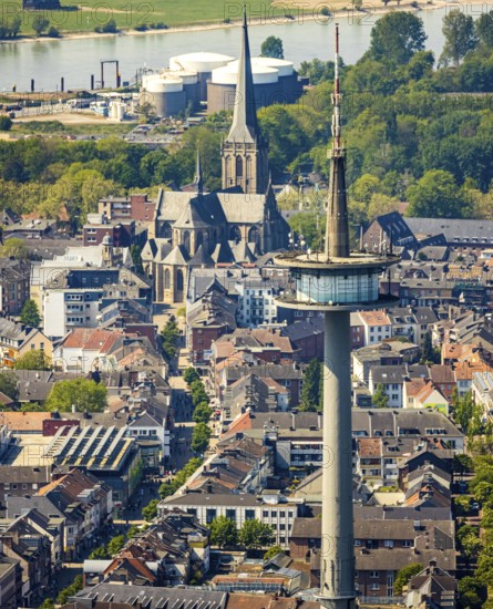 Aerial view, TV tower Wesel Langer Heinrich, protestant church Willibrordi-Dom, river Rhine, centre, Wesel, Ruhr area, Lower Rhine, North Rhine-Westphalia, Germany