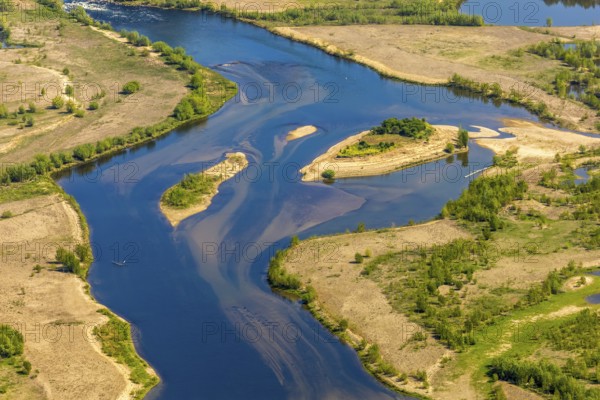 Aerial view, new mouth of the river Lippe near Wesel, Rhine, Rhine harbour, federal road connection B8 and B58, Wesel, Lower Rhine, Ruhr area, North Rhine-Westphalia, Germany