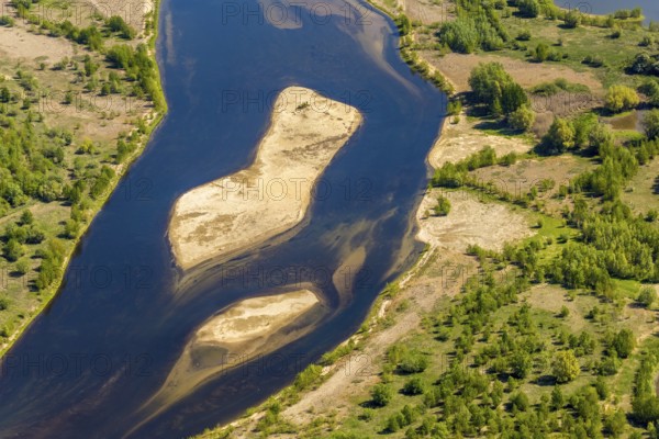 Aerial view, new mouth of the river Lippe near Wesel, Rhine, Rhine harbour, federal road connection B8 and B58, Wesel, Lower Rhine, Ruhr area, North Rhine-Westphalia, Germany