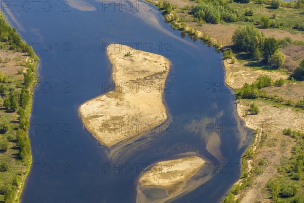 Aerial view, new mouth of the river Lippe near Wesel, Rhine, Rhine harbour, federal road connection B8 and B58, Wesel, Lower Rhine, Ruhr area, North Rhine-Westphalia, Germany