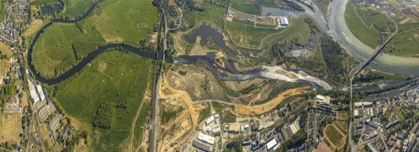Aerial view, new mouth of the river Lippe near Wesel, Rhine, Rhine harbour, federal road connection B8 and B58, Wesel, Lower Rhine, Ruhr area, North Rhine-Westphalia, Germany