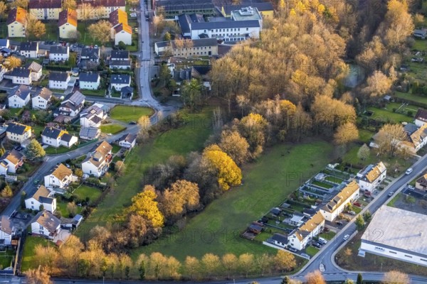Aerial view, residential area, Bauerdicks Wiese, Waltringer Weg, Wickede, Sauerland, North Rhine-Westphalia, Germany