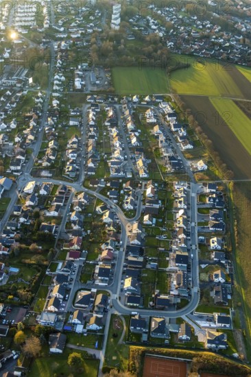Aerial view, new residential area An Der Chaussee, Bonhoefferstraße, Anne-Frank-Straße, Wickede, Sauerland, North Rhine-Westphalia, Germany
