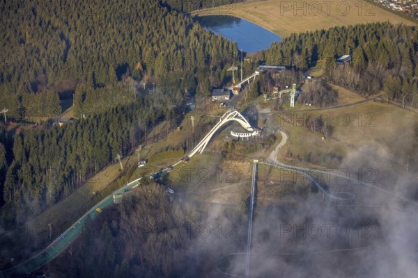 Aerial view, ski area at the St. Georg ski jump, Winterberg, Sauerland, North Rhine-Westphalia, Germany