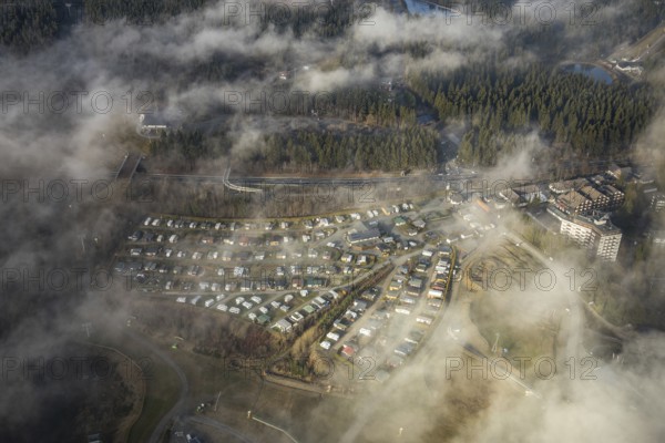 Aerial view, Winterberg campsite on the Kapperundweg, Winterberg, Sauerland, North Rhine-Westphalia, Germany