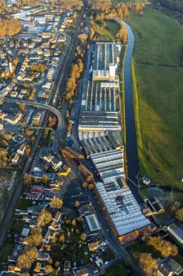 Aerial view, Wickeder Westfalenstahl, Ruhr river, Obergraben, Wickede (Ruhr), North Rhine-Westphalia, Germany