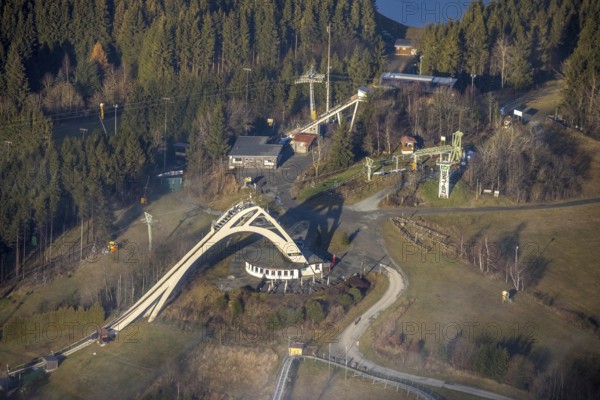 Aerial view, ski area at the St. Georg ski jump, Winterberg, Sauerland, North Rhine-Westphalia, Germany