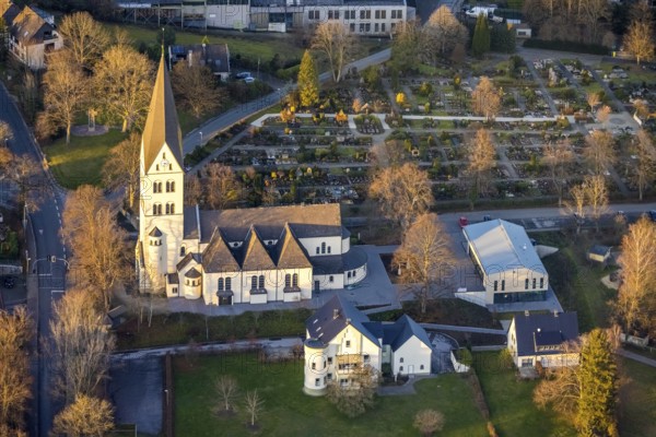 Aerial view, Catholic parish church of St Anthony of Padua, Catholic cemetery, Wickede, Sauerland, North Rhine-Westphalia, Germany