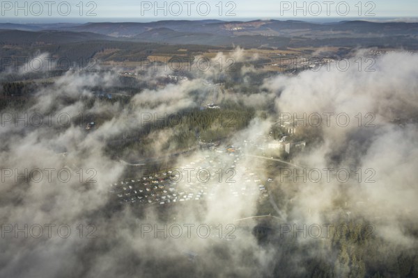 Aerial view, Winterberg campsite on the Kapperundweg, Winterberg, Sauerland, North Rhine-Westphalia, Germany