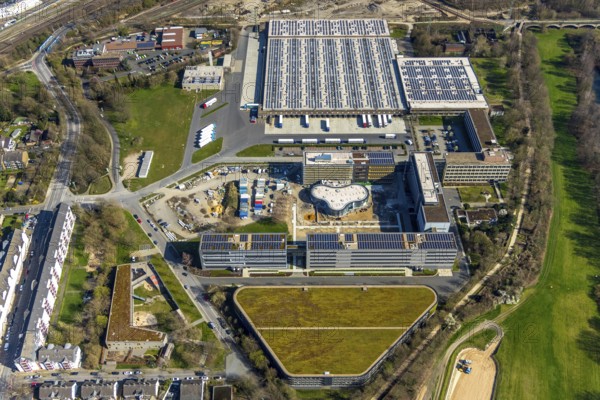 Aerial photograph, ALDI SOUTH Group, expansion stages, new building, Styrum, Mülheim an der Ruhr, Ruhr area, North Rhine-Westphalia, Germany, Mülheim, an, der, Ruhr, DE, Europe, birds-eyes, view, aerial photograph, aerial photography, aerial photography, overview, overview, bird's eye view, industry, trade, economy, commercial enterprise, production, trade