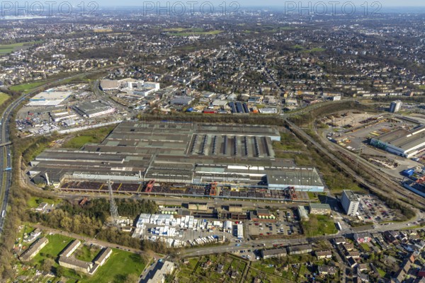 Aerial view, Vallourec Deutschland Kontiwalzwerk, Mediamarkt, Real, Metro, Gewerbegebiet, Industriebegiet, Dümpten, Mülheim an der Ruhr, Ruhr Area, North Rhine-Westphalia, Deutschland, Mülheim, an, der, Ruhr, DE, Europa, birds-eyes, view, Luftaufnahme, Luftbildfotografie, Luftfotografie, overview, Übersicht, Vogelperspektive, industry, business, economy, commercial enterprise, production, trade, industrial area, manufacturing, electronics, electrical appliances, household appliances, consumer electronics, retail, food, shopping, shopping, goods, consumption, vegetables, meat, wholesale, metal processing, metalworking, workplaces
