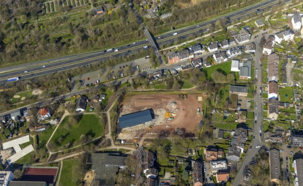 Aerial photo, open-air hall in Styrum sports park Styrum, Tengelmann-Arena, Styrum, Mülheim an der Ruhr, Ruhr area, North Rhine-Westphalia, Germany, Mülheim, an, der, Ruhr, DE, Europe, birds-eyes, view, aerial photo, aerial photography, aerial photography, overview, overview, bird's eye view, sports facility, fitness, sports, exercise, training