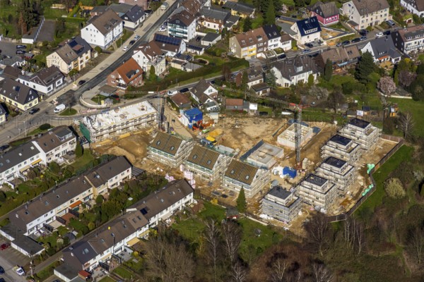 Aerial view, new development area Grachtstraße Kolpingstraße, Holthausen, Mülheim an der Ruhr, Ruhr area, North Rhine-Westphalia, Germany, Mülheim, an, der, Ruhr, DE, Europe, birds-eyes, view, aerial photograph, aerial photography, aerial photography, overview, overview, bird's eye view, residential, flat, houses, residential buildings, housing estate, settlement