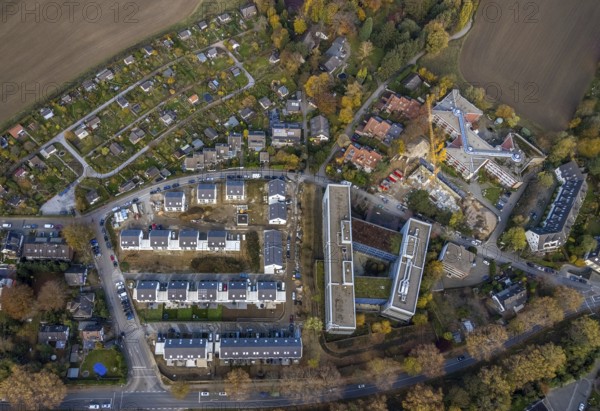 Aerial view, Parsevalstraße development area, Raadt district, Mülheim-Ruhr district association of allotment gardeners e.V., Holthausen Holthausen - Südost, Mülheim an der Ruhr, Ruhr area, North Rhine-Westphalia, Germany, construction work, building, building area, building site, building plots, construction project, building site, DE, Europe, community garden, property tax, real estate, allotment garden, allotment garden site, allotment garden association, allotment garden association, aerial view, aerial photography, aerial photography, new building, Parsevalstrasse, allotment garden, overview, bird's-eye view, housing estate, housing and living, residential area, residential buildings, residential quality, residential neighbourhood, housing estate, birds-eyes view, overview