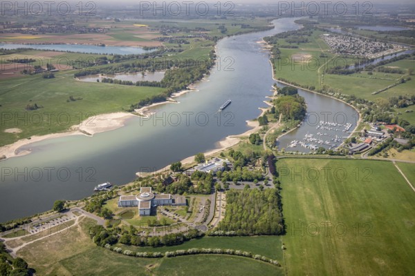 Aerial view, Welcome Hotel Wesel, Rheinbad Wesel, Rhine promenade, Rhine river, Wesel, Ruhr area, Lower Rhine, North Rhine-Westphalia, Germany