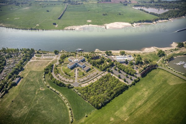 Aerial view, Welcome Hotel Wesel, Rheinbad Wesel, Rhine promenade, Rhine river, Wesel, Ruhr area, Lower Rhine, North Rhine-Westphalia, Germany