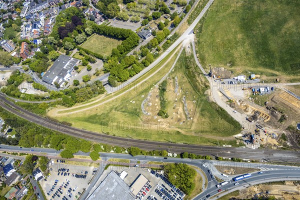 Aerial view, building site, wasteland Flemmingstraße, Dinslakener Landstraße, Fusternberg, Wesel, Ruhr area, Lower Rhine, North Rhine-Westphalia, Germany