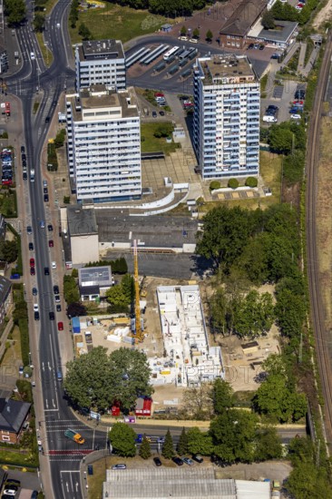 Aerial view, new senior citizens' park at the corner of Dinslakener Landstraße / Kurt-Kräcker-Straße, Fusternberg, Wesel, Ruhr area, Lower Rhine, North Rhine-Westphalia, Germany