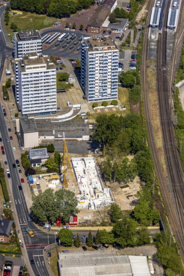 Aerial view, new senior citizens' park at the corner of Dinslakener Landstraße / Kurt-Kräcker-Straße, Fusternberg, Wesel, Ruhr area, Lower Rhine, North Rhine-Westphalia, Germany