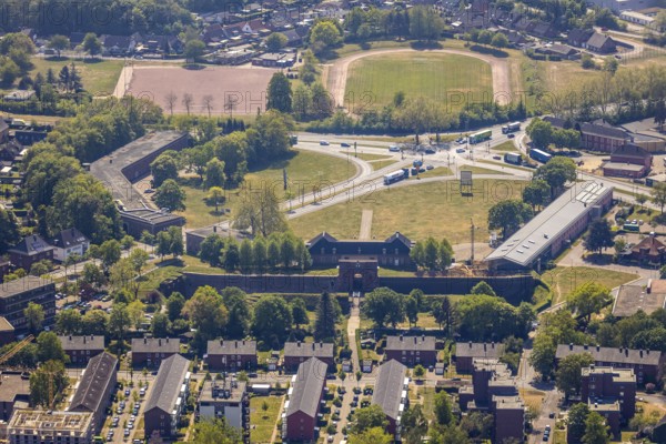 Aerial view, Wesel Citadel, Wesel Music and Art School, City Archive, LVR-Niederrheinmuseum Wesel, Lippe Stadium, Wesel, Ruhr area, Lower Rhine, North Rhine-Westphalia, Germany