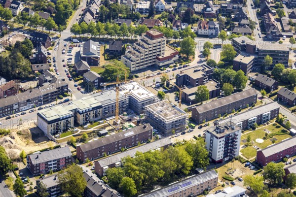 Aerial view, new residential building Kreuzstraße, Zitadellenviertel, Wesel, Ruhr area, Lower Rhine, North Rhine-Westphalia, Germany