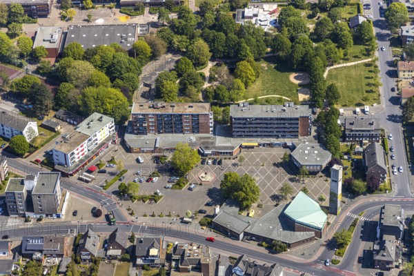 Aerial view, Feldmark market square, Friedenskirche Protestant church, Wesel, Ruhr area, Lower Rhine, North Rhine-Westphalia, Germany