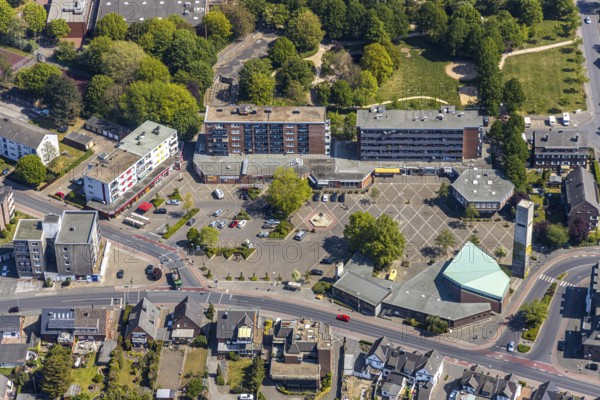 Aerial view, Feldmark market square, Friedenskirche Protestant church, Wesel, Ruhr area, Lower Rhine, North Rhine-Westphalia, Germany