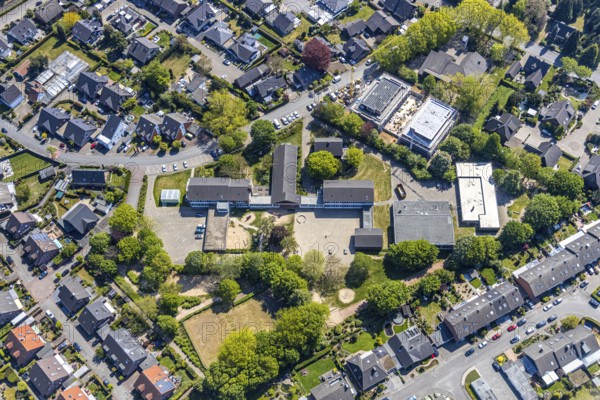 Aerial view, Feuerdornstraße development area for housing, Blumenkamp community primary school, gymnasium, day-care centre, Wesel, Ruhr area, Lower Rhine, North Rhine-Westphalia, Germany