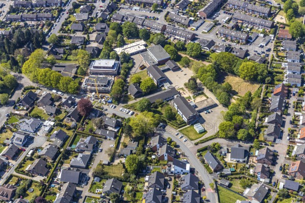 Aerial view, Feuerdornstraße development area for housing, Blumenkamp community primary school, gymnasium, day-care centre, Wesel, Ruhr area, Lower Rhine, North Rhine-Westphalia, Germany
