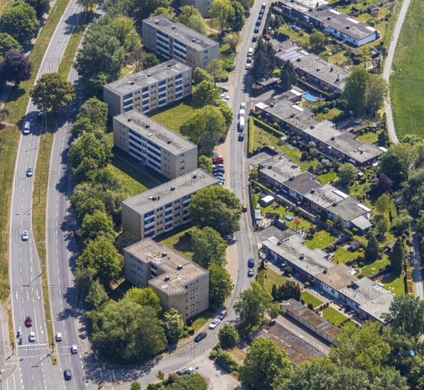 Aerial view, residential buildings Hans-Böckler-Straße, Wesel, Ruhr area, Lower Rhine, North Rhine-Westphalia, Germany