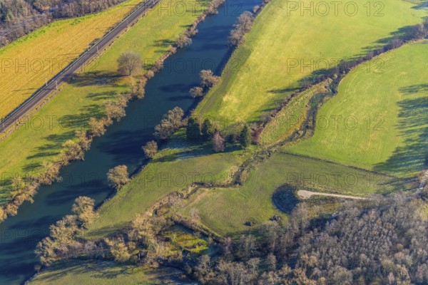 Aerial view, river Ruhr, riverbank area, Wengern, Wetter, Ruhr area, North Rhine-Westphalia, Germany
