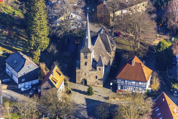 Aerial view, Protestant Church Wengern, Wengern, Wetter, Ruhr area, North Rhine-Westphalia, Germany