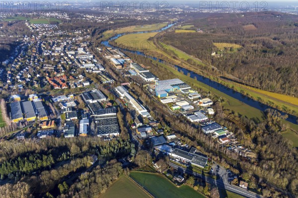 Aerial view, Osterfeld industrial estate, Ruhr river, Wengern, Wetter, Ruhr area, North Rhine-Westphalia, Germany