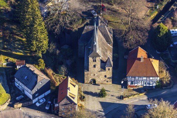Aerial view, Protestant Church Wengern, Wengern, Wetter, Ruhr area, North Rhine-Westphalia, Germany
