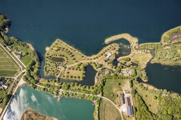 Aerial photograph, Wat Ley nature reserve, Vahnum district, Wesel, Ruhr area, Lower Rhine, North Rhine-Westphalia, Germany