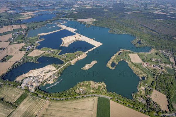 Aerial view, Diersfordter forest lake with sailing harbour, Diersfordt Castle, Wesel, Ruhr area, Lower Rhine, North Rhine-Westphalia, Germany