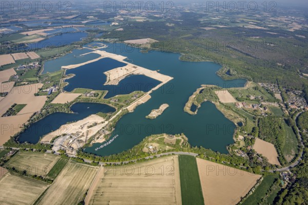 Aerial view, Diersfordter forest lake with sailing harbour, Diersfordt Castle, Wesel, Ruhr area, Lower Rhine, North Rhine-Westphalia, Germany
