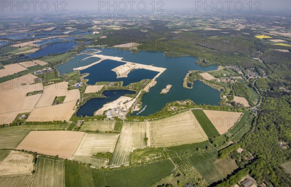 Aerial view, Diersfordter forest lake with sailing harbour, Diersfordt Castle, Wesel, Ruhr area, Lower Rhine, North Rhine-Westphalia, Germany