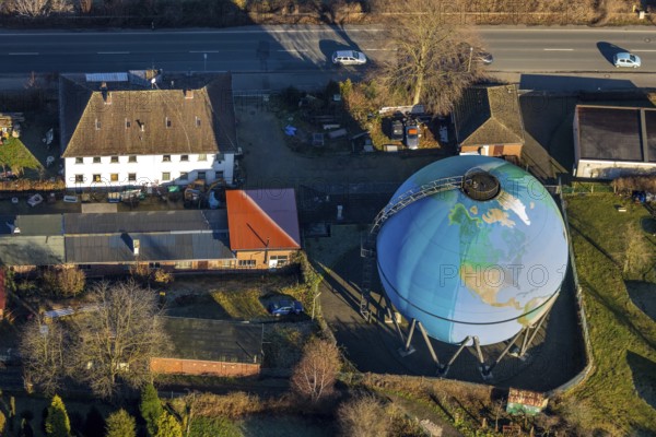Aerial view, Oberwengerner Straße globe, gas globe, gasometer, Wengern, Wetter, Ruhr area, North Rhine-Westphalia, Germany