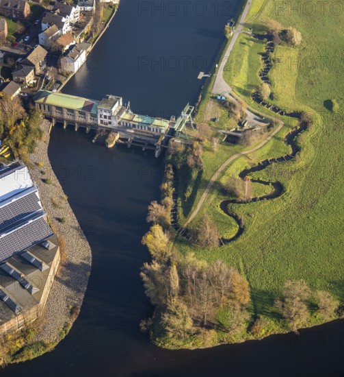 Aerial view, Harkort hydroelectric power station, Ruhr, Ruhr valley, Obergraben, Wetter, Wetter, Ruhr area, North Rhine-Westphalia, Germany