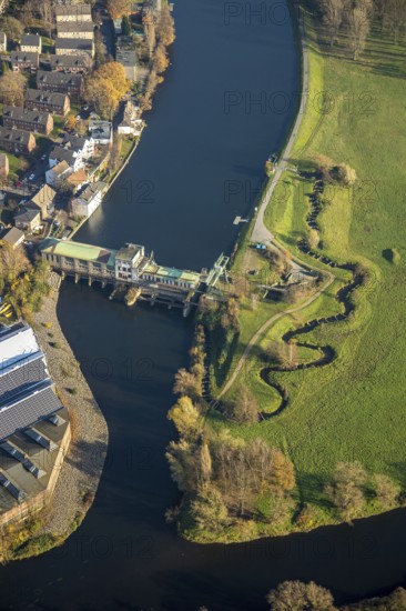 Aerial view, Harkort hydroelectric power station, Ruhr, Ruhr valley, Obergraben, Wetter, Wetter, Ruhr area, North Rhine-Westphalia, Germany