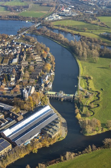 Aerial view, Harkort hydroelectric power station, Ruhr, Ruhr valley, Obergraben, Wetter, Wetter, Ruhr area, North Rhine-Westphalia, Germany