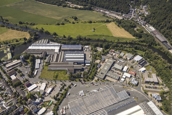 Aerial view, Wasserstraße industrial estate, Alt-Wetter volunteer fire brigade, DEMAG, Trinkgut, Wetter skate park, Ruhr, Alt-Wetter, Wetter, Ruhr area, North Rhine-Westphalia, Germany
