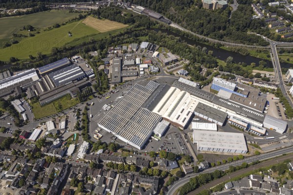 Aerial view, Wasserstraße industrial estate, Alt-Wetter volunteer fire brigade, DEMAG, Trinkgut, Wetter skate park, Ruhr, Alt-Wetter, Wetter, Ruhr area, North Rhine-Westphalia, Germany