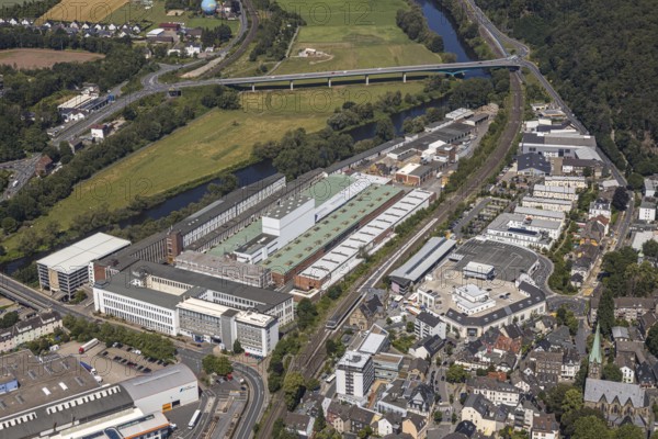Aerial view, industrial estate, DEMAG, Ruhr Valley Centre, new roundabout Kaiserstraße Friedrichstarße, federal road B226, bridge over the Ruhr, Alt-Wetter, Wetter, Ruhr area, North Rhine-Westphalia, Germany