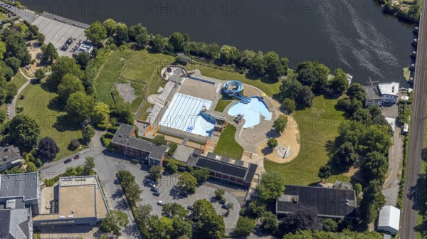 Aerial view, nature outdoor pool Wetter, Alt-Wetter, Wetter, Ruhr area, North Rhine-Westphalia, Germany